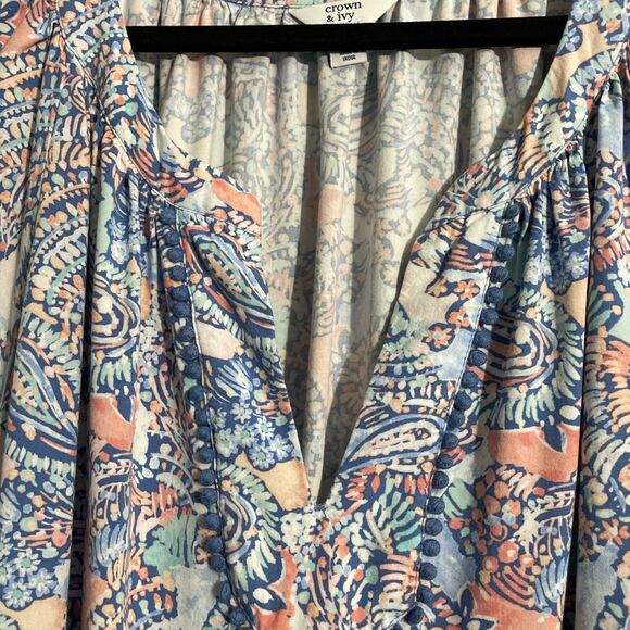 Crown & Ivy Women’s 3X Pink Blue Paisley Dress Vibrant Preppy - Picture 3 of 11